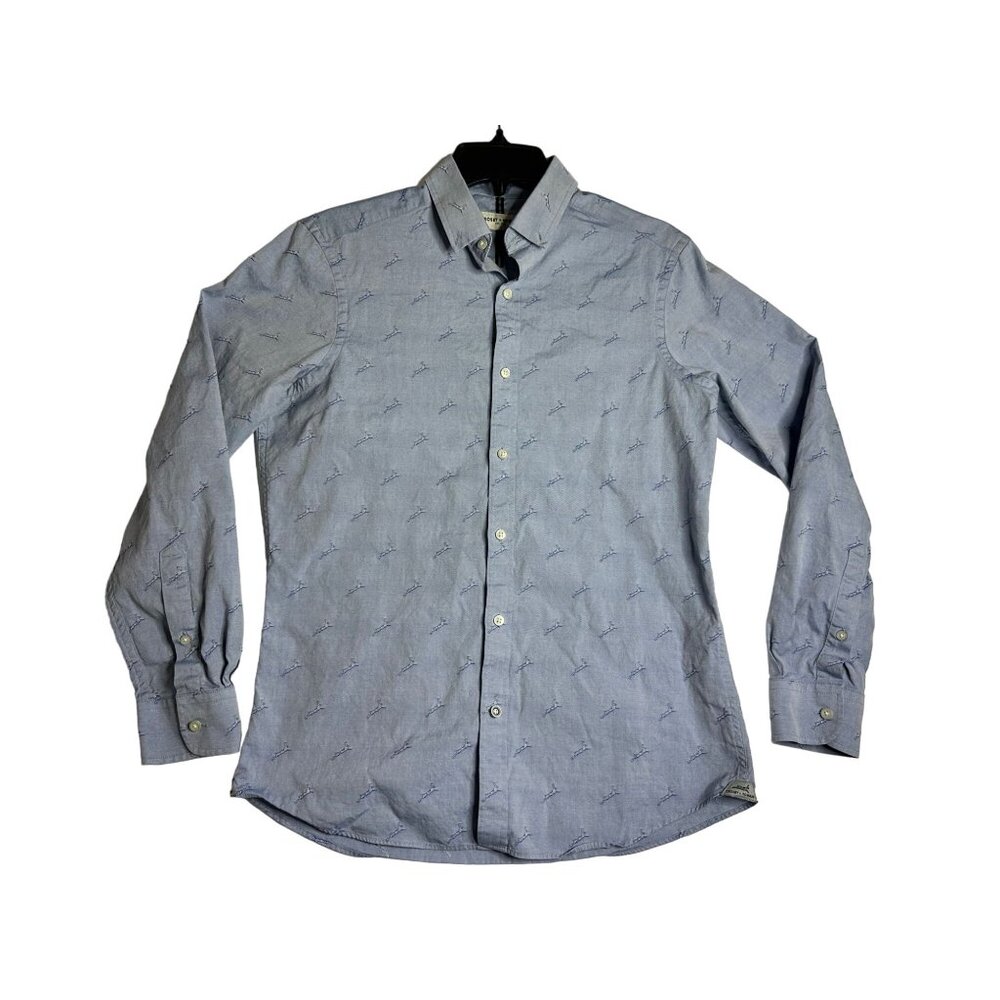 Crosby &‎ Howard Rabbit Bunny Stitch L/S Blue Oxford Shirt Mens Medium